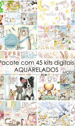 Kit Digital Aquarelados Diversos (pacote com 45 Kits)