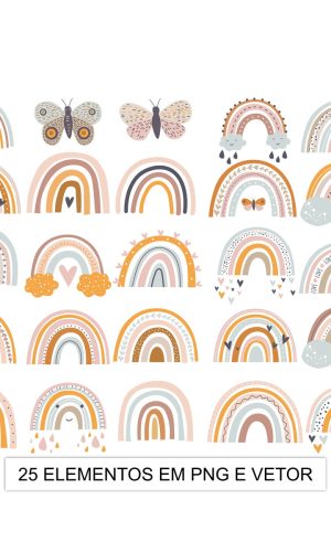 Kit Digital Arco-íris Boho 25 Elementos