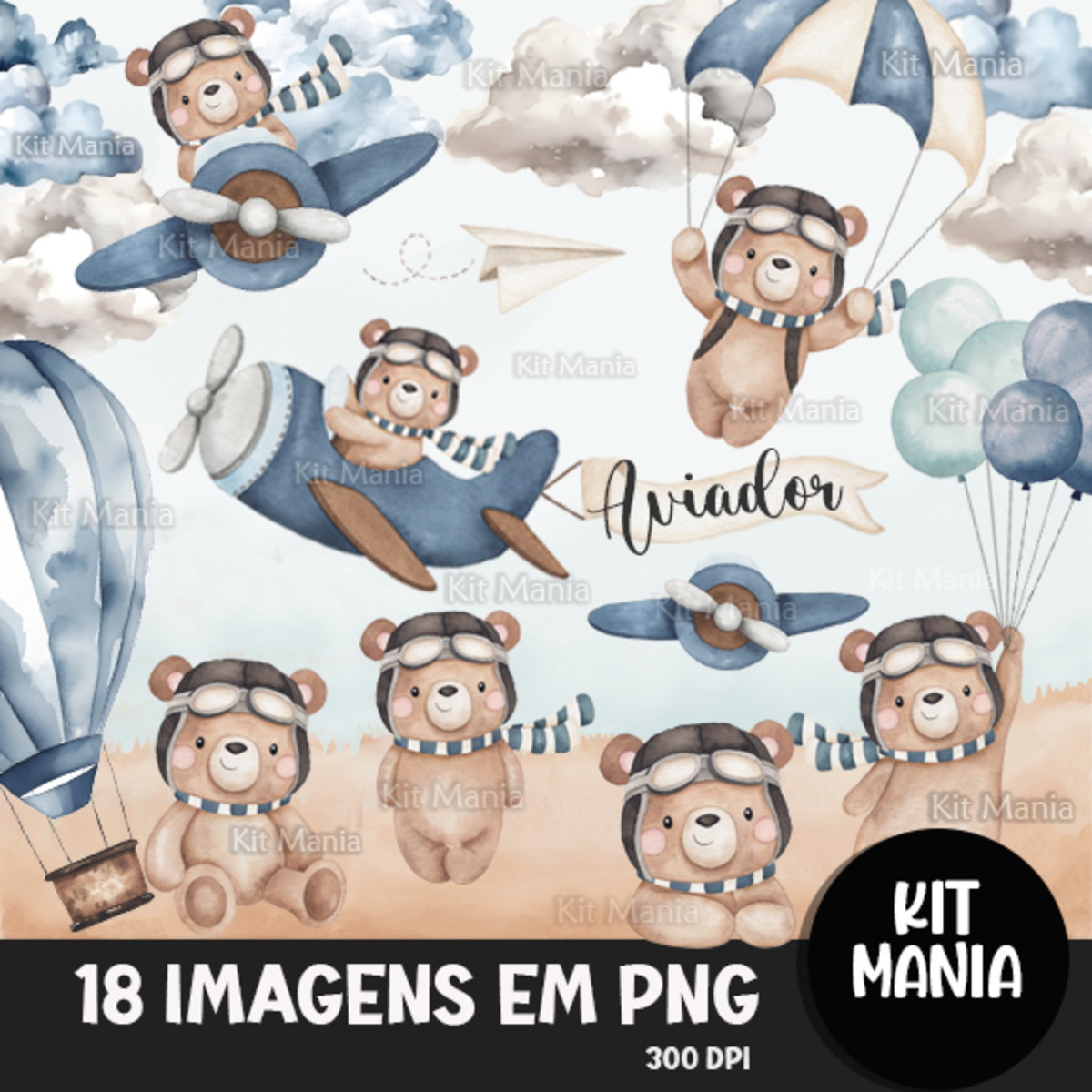 Kit Digital Aviador Aquarela