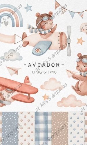 Kit Digital Aviador Em Aquarela