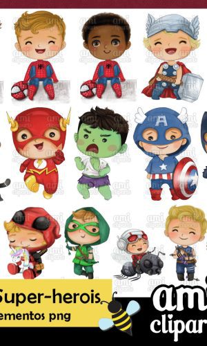 Kit Digital Baby Super Herois Aquarela
