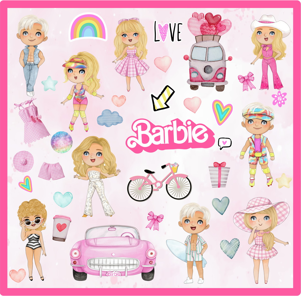 Kit Digital Barbie Cute Aquarela Barbie Fofinha Png - Imagem 2