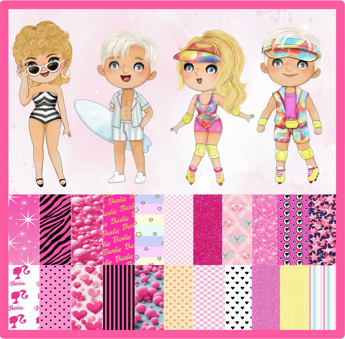 Kit Digital Barbie Cute Aquarela Barbie Fofinha Png - Imagem 3