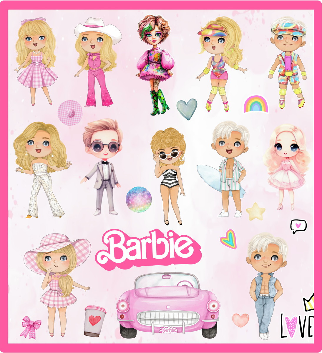 Kit Digital Barbie Cute Aquarela Barbie Fofinha Png