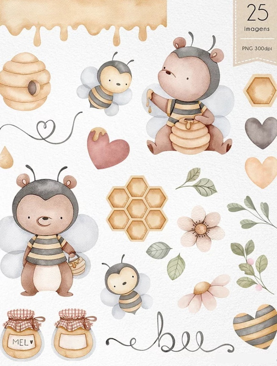 Kit Digital Bee- Abelhinha Aquarela/+20kits Cod:6204 - Imagem 3