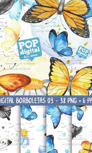 Kit Digital Borboletas 03 Aquarela