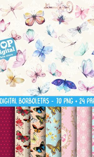 Kit Digital Borboletas Aquarela
