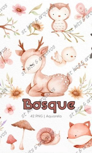 Kit Digital Bosque Em Aquarela