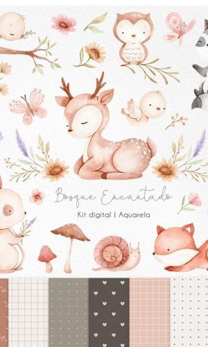 Kit Digital Bosque Encantado Aquarela