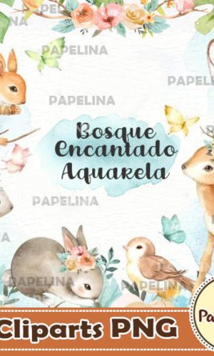 Kit Digital bosque encantado aquarela