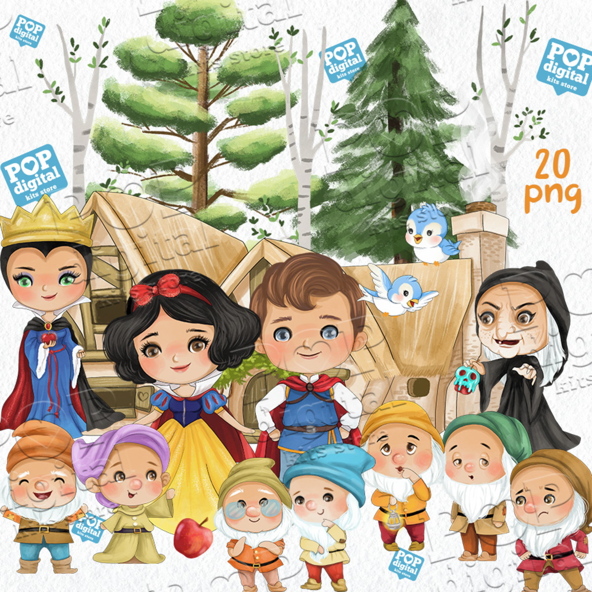 Kit Digital Branca de Neve Aquarela
