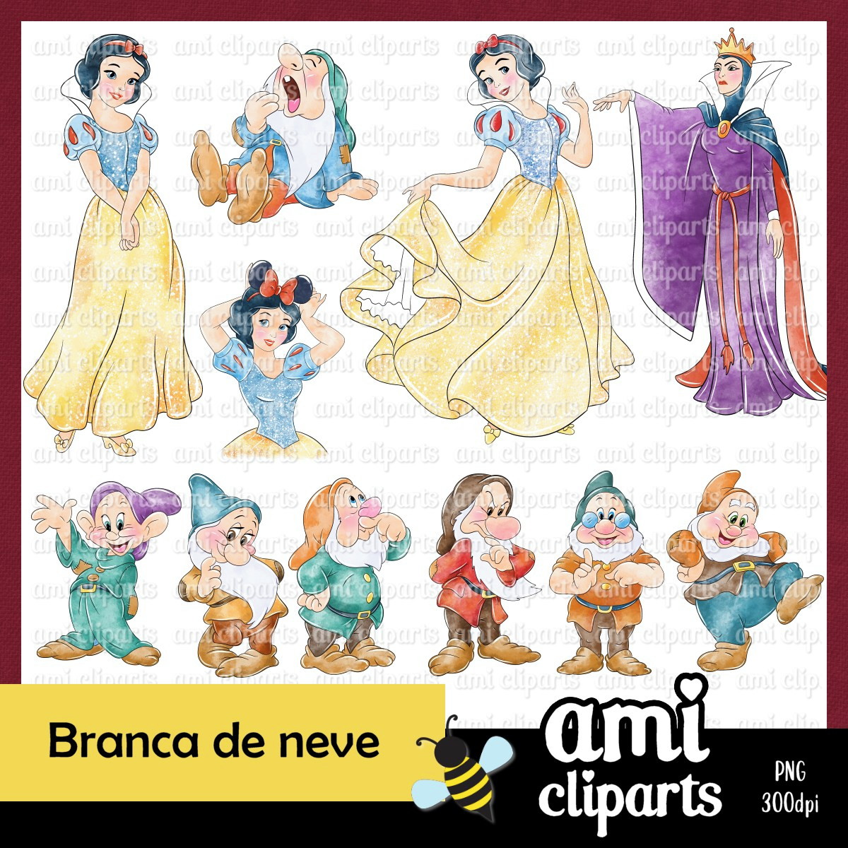 Kit Digital Branca De Neve Aquarela