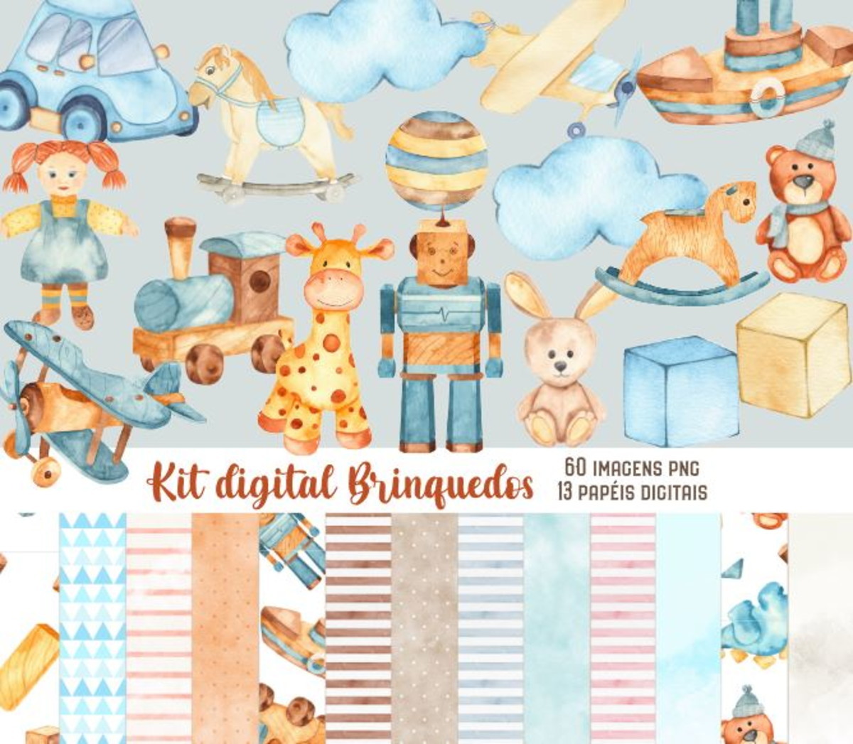 Kit Digital Brinquedos Aquarela #1116#