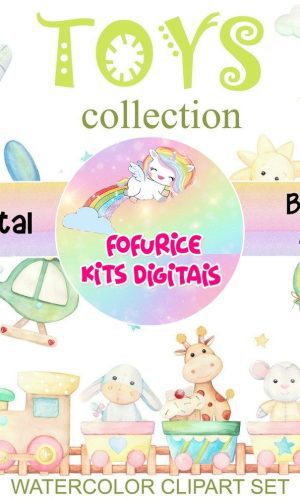kit digital brinquedos aquarela