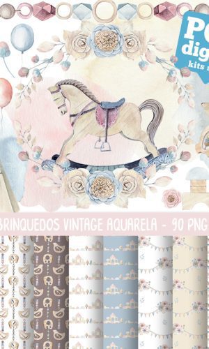 Kit Digital Brinquedos Vintage Aquarela