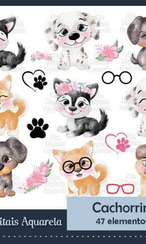 Kit Digital Cachorrinhos Aquarela