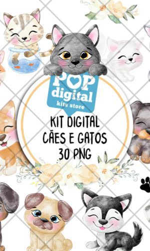 Kit Digital Cães e Gatos Aquarela