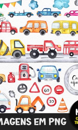 Kit Digital Carrinhos Aquarela
