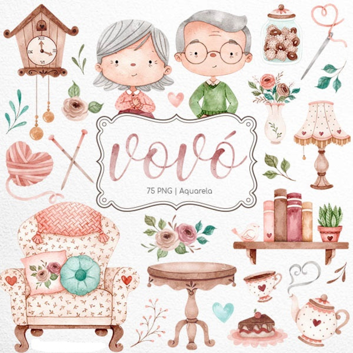 Kit Digital Casa da Vovó Aquarela (arquivo de Corte)4 Por 10