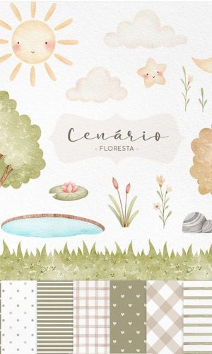 Kit Digital - Cenário Floresta Aquarela