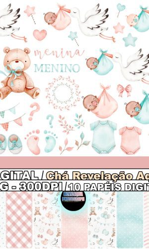 Kit Digital Chá Revelação Aquarela