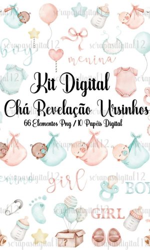 Kit Digital - Chá Revelação Ursinhos Aquarela 2