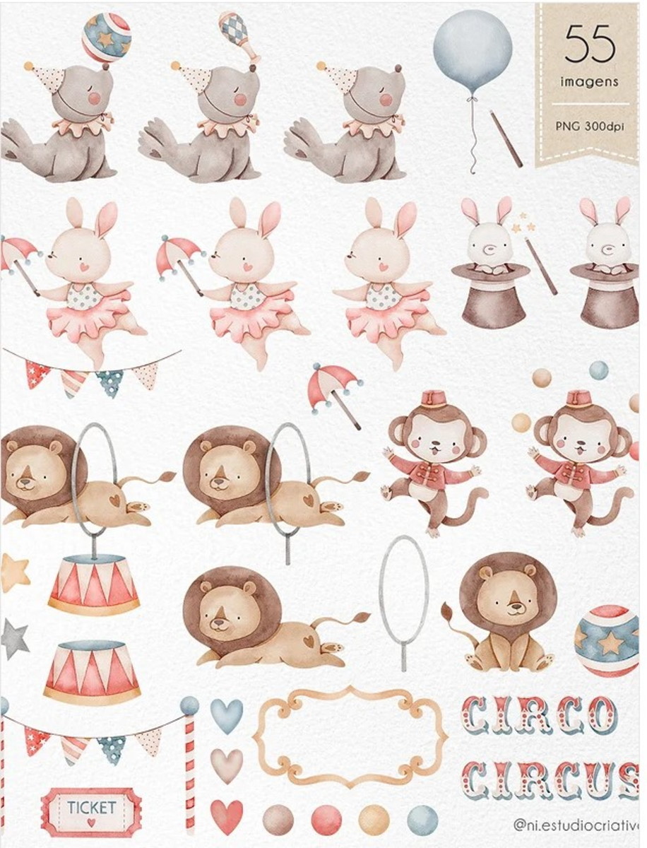 Kit Digital Circo Aquarela - Imagem 3