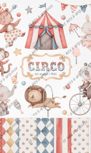 Kit Digital Circo Em Aquarela