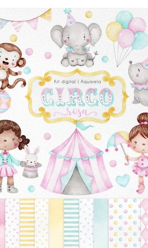 Kit Digital - Circo Rosa Aquarela
