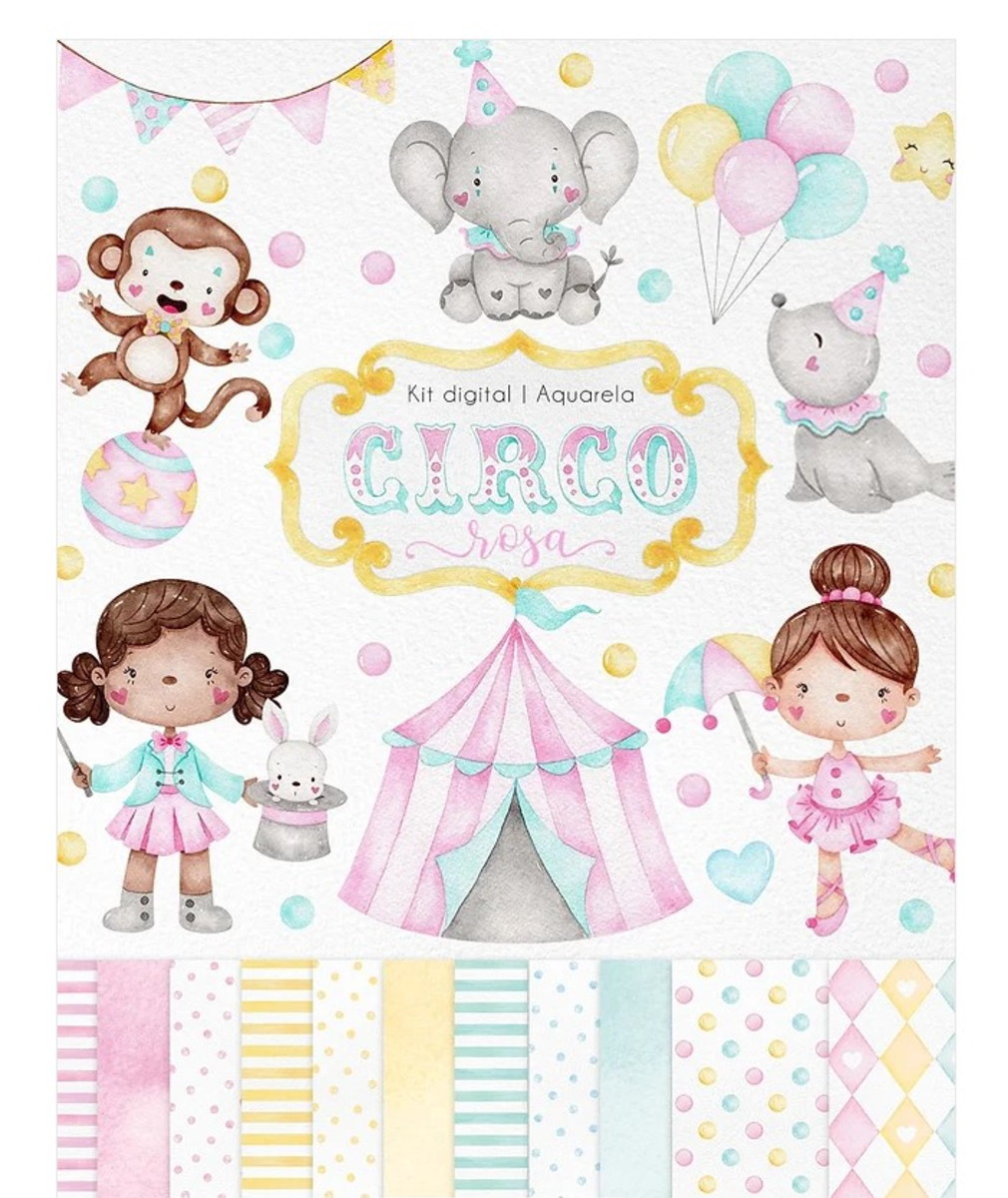 Kit Digital - Circo Rosa Aquarela