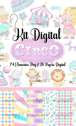 Kit Digital - Circo Rosa Aquarela