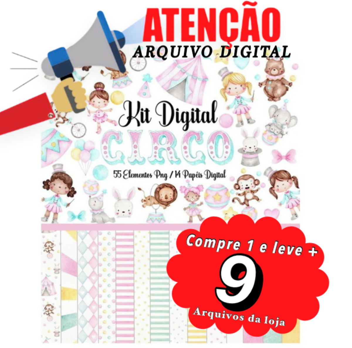 KIT DIGITAL - CIRCO ROSA AQUARELA - Imagem 3
