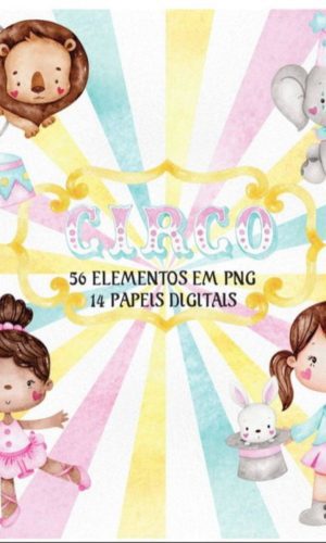 kit Digital Circo Rosa aquarela PNG- Scrapbook