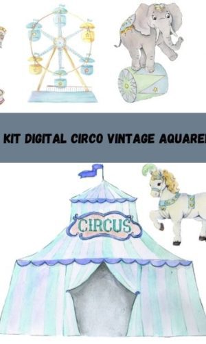 Kit Digital Circo Vintage Aquarela