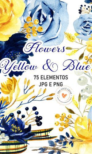 Kit Digital Clipart Amarelo e Azul