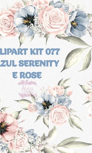 Kit Digital Clipart Azul Serenity e Rose