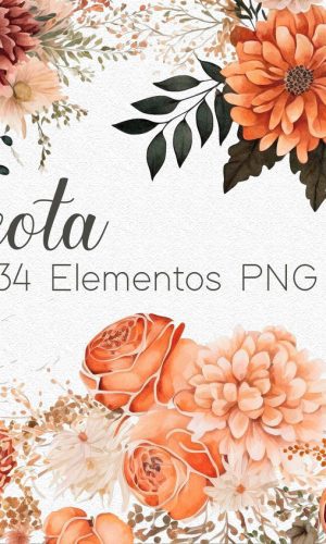 Kit Digital Clipart Floral Terracota