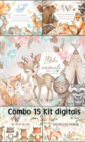 Kit Digital: Combo Bosque Aquarela com 15 Kits Digitais