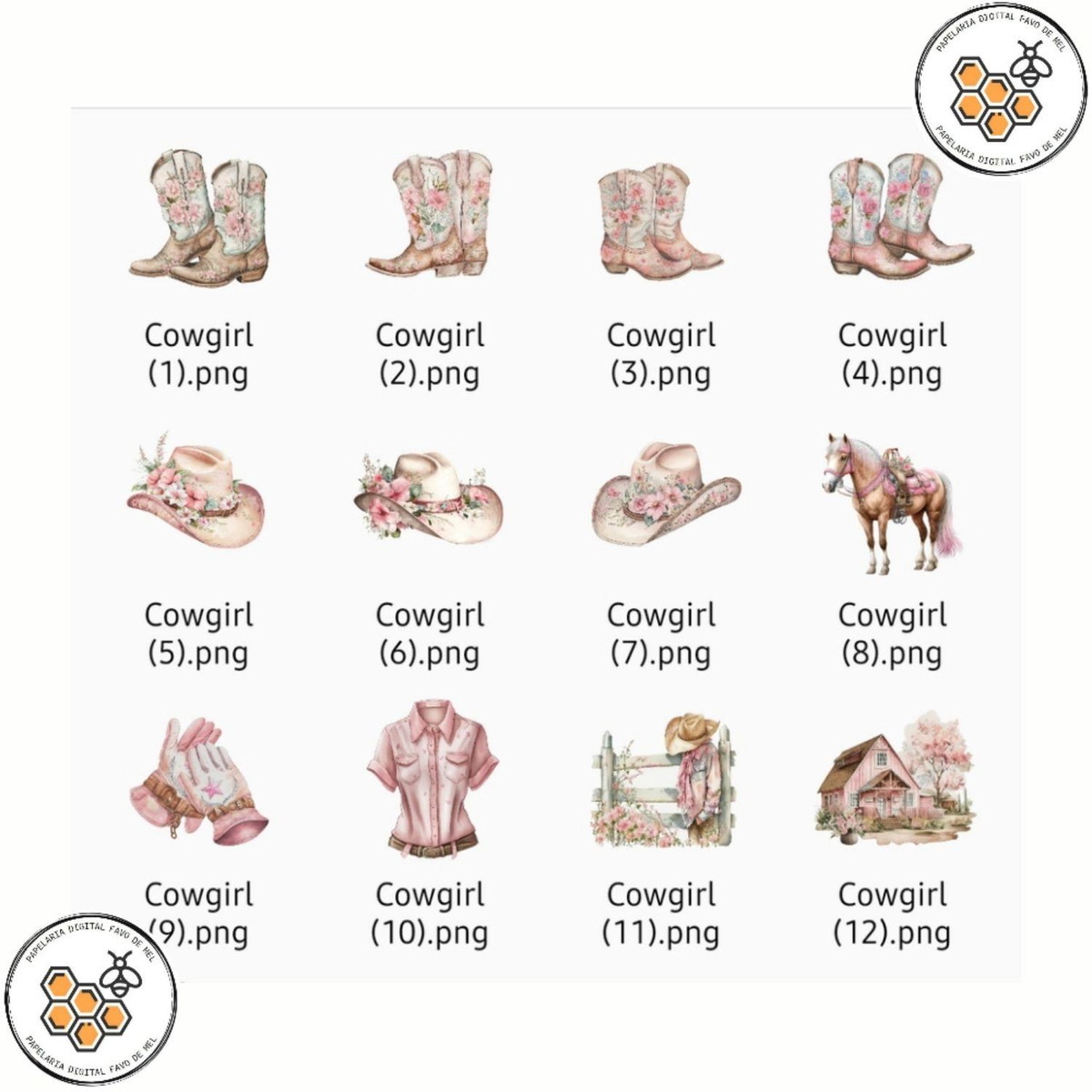Kit Digital Cowgirl Boiadeira Pink Aquarela - Imagem 3
