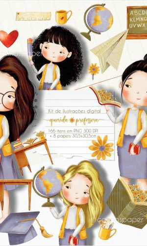 Kit Digital De Ilustrações: Querida Professora 1 (brancas)