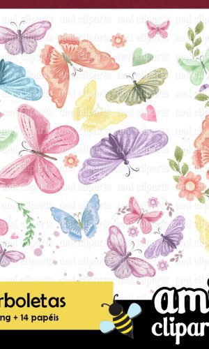 Kit Digital Borboleta Aquarela