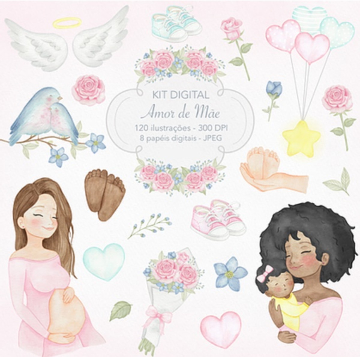 Kit Digital - Dia das Mães Aquarela