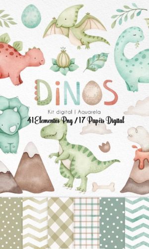 Kit Digital - Dinossauros Aquarela
