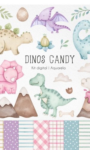 Kit Digital - Dinos Candy Aquarela
