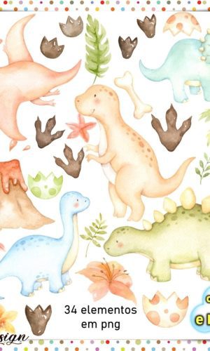 Kit Digital Dinossauro Aquarela