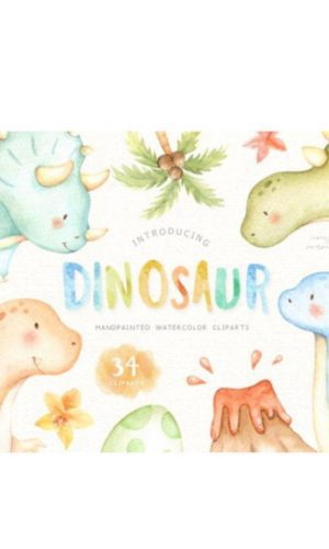 kit Digital Dinossauro Aquarelado PNG- Scrapbook