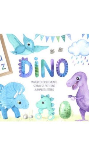 kit Digital Dinossauro aquarelado PNG- Scrapbook