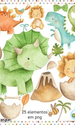 Kit Digital Dinossauro Baby Aquarela