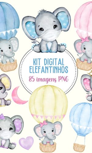 Kit Digital Elefantinhos Aquarela #983#