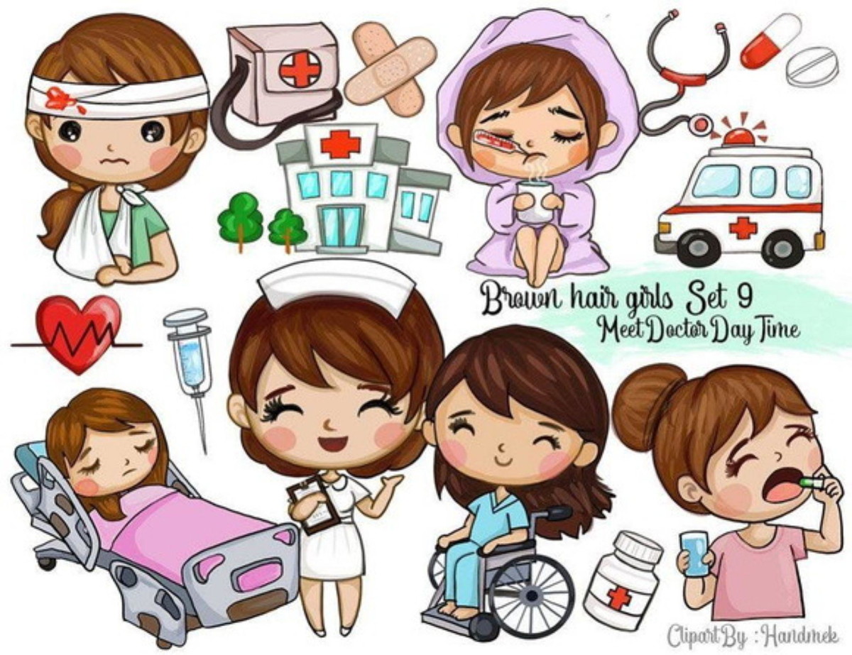kit Digital Enfermagem hospital Aquarela PNG- Scrapbook